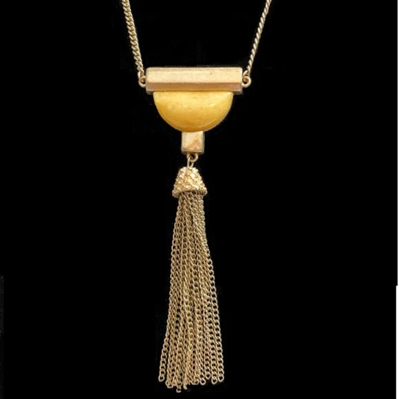 Charming Charlie Yellow Jasper Stone Tassel Pendant Necklace - Picture 2 of 3